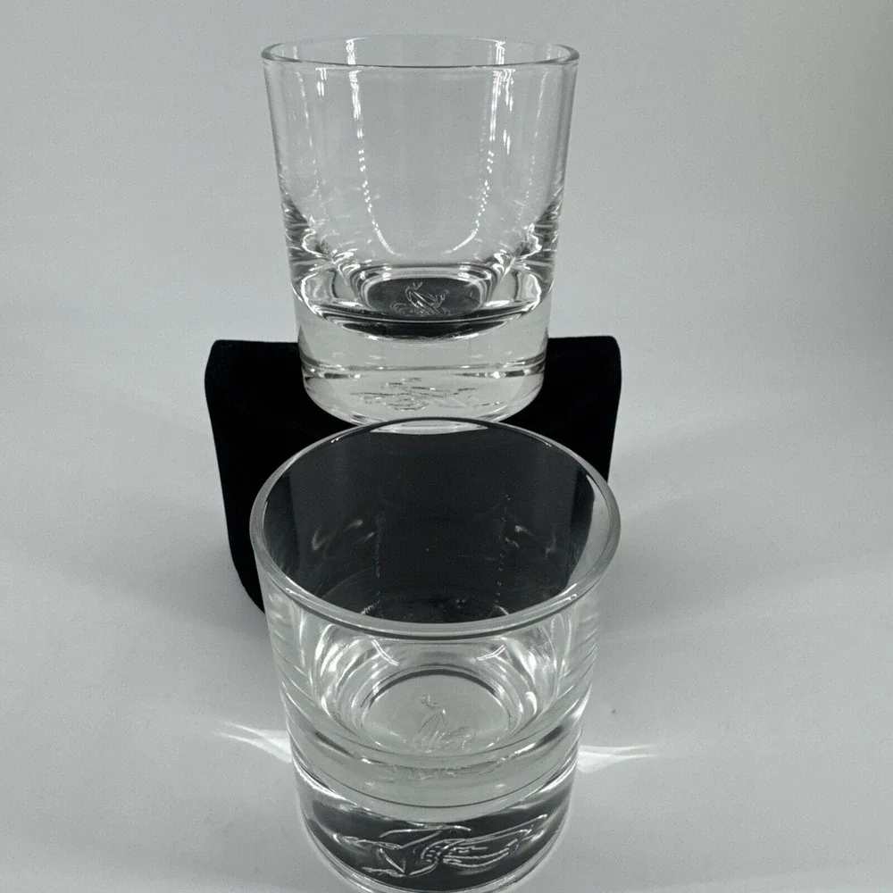 Crown Royal Clear Glass Logo on Bottom Lowball Cocktail Set of 2 Weighted Bottom